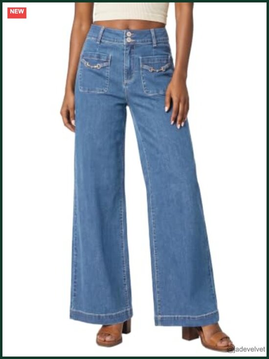 Denim - High Waisted Wide Leg Jeans Stretchy Tummy Control Baggy Denim Pants with